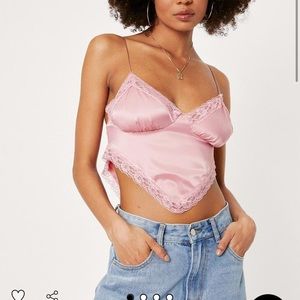 NWT Nasty Gal Satin Lace Trim Bandana Crop Top
